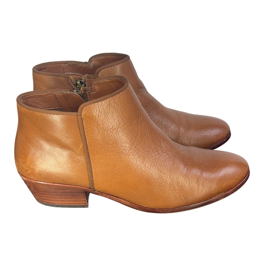 Sam Edelman Ankle Boots Cognac Brown Leather Low Block Heel Classic Casual Sz 6